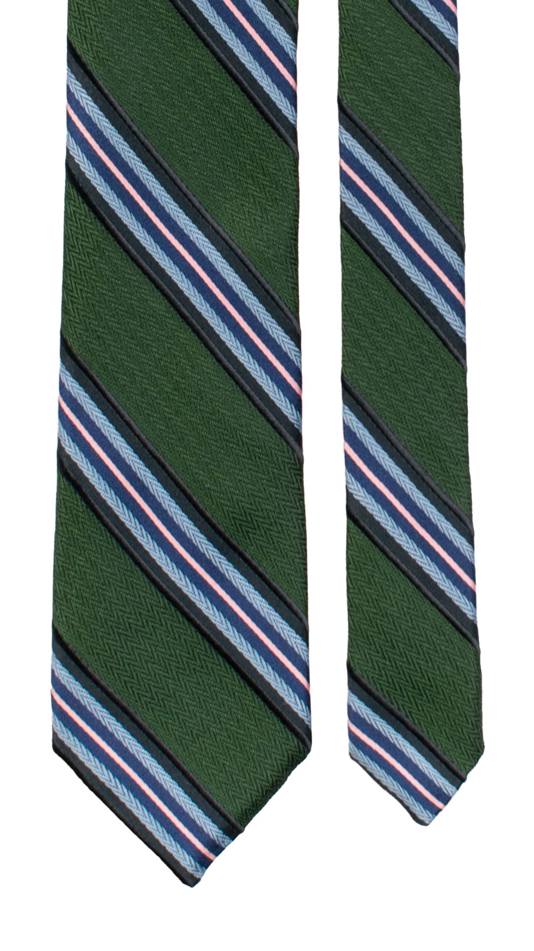 Cravatta Regimental di Seta Verde con Righe Rosa Bluette Celeste AN7422 Made in Italy Graffeo Cravatte Pala