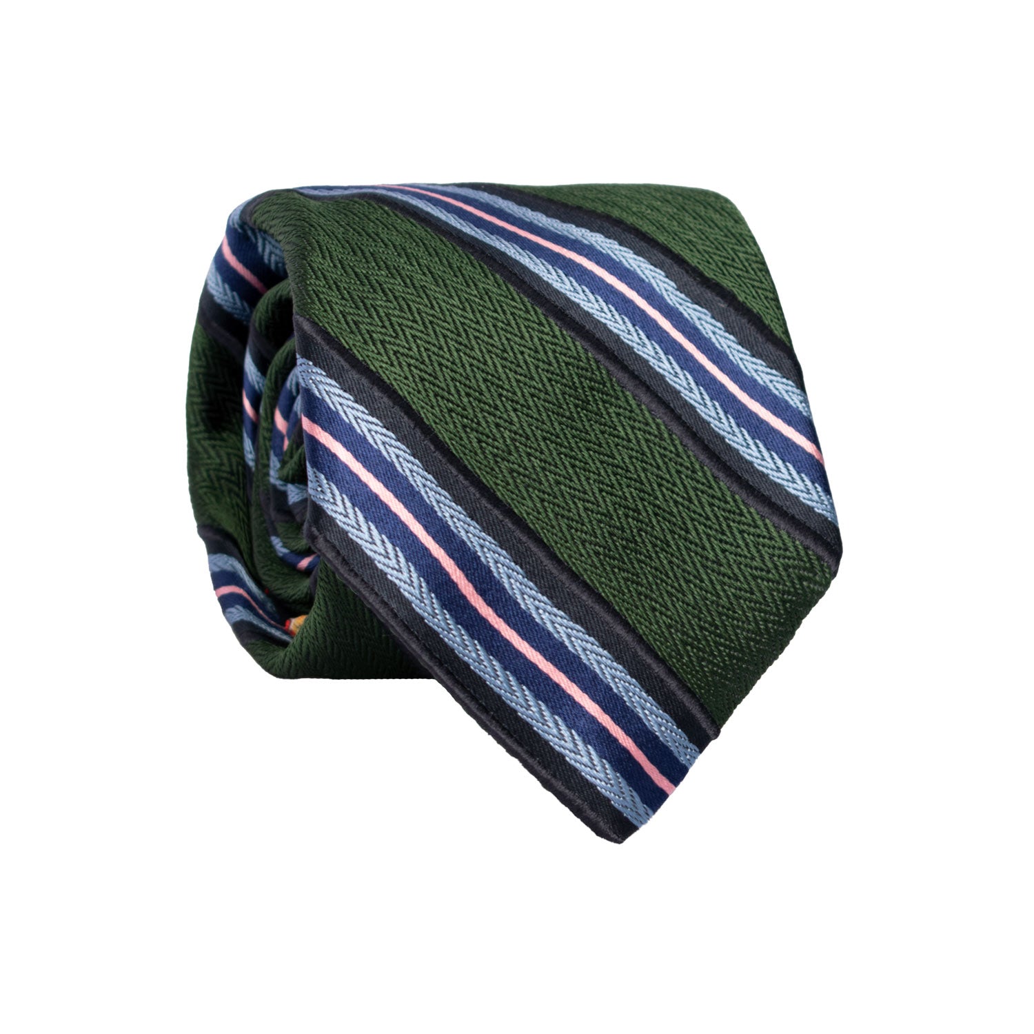 Cravatta Regimental di Seta Verde con Righe Rosa Bluette Celeste AN7422 Made in Italy Graffeo Cravatte Rotolo