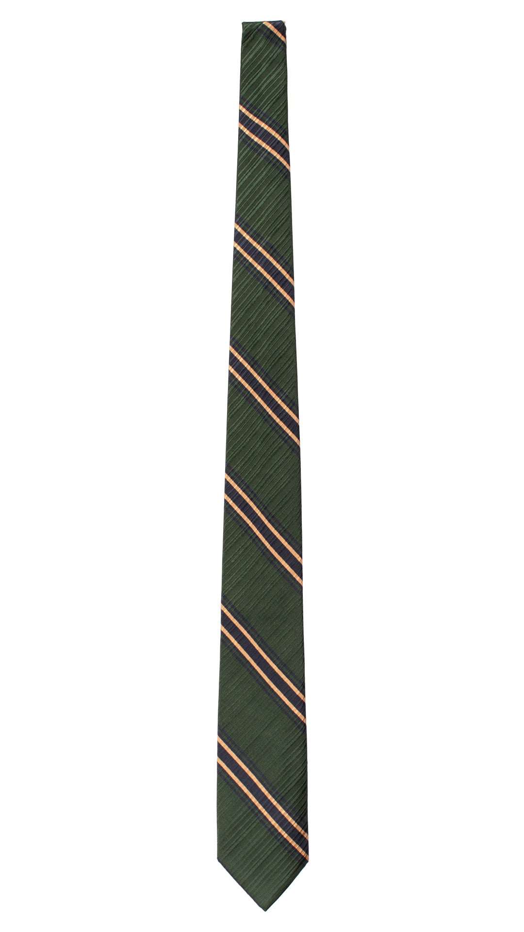 Cravatta Regimental di Seta Verde con Righe Tono su Tono Blu Viola Giallo Oro AN7407 Made in Italy Graffeo Cravatte Intera