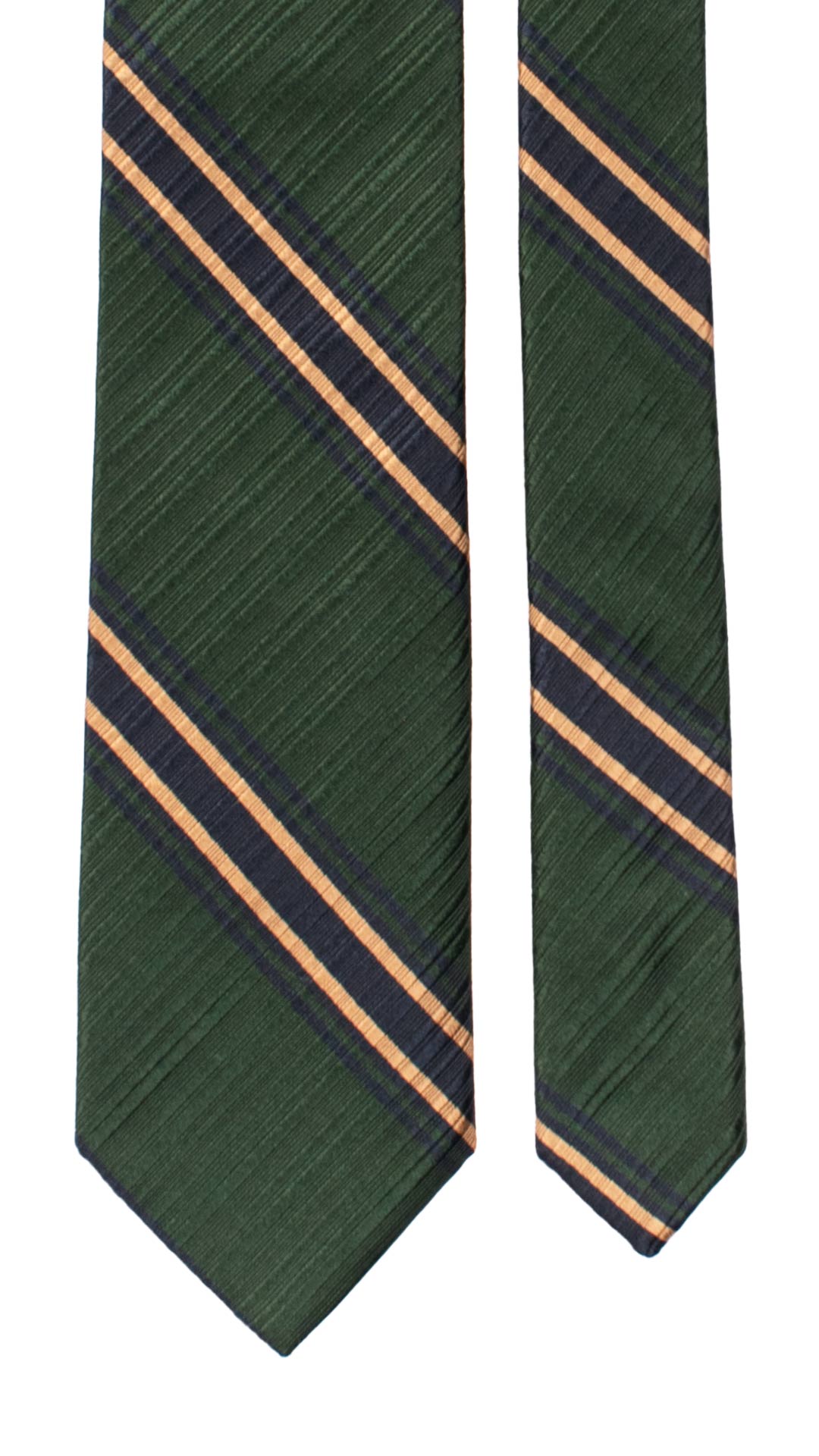 Cravatta Regimental di Seta Verde con Righe Tono su Tono Blu Viola Giallo Oro AN7407 Made in Italy Graffeo Cravatte Pala