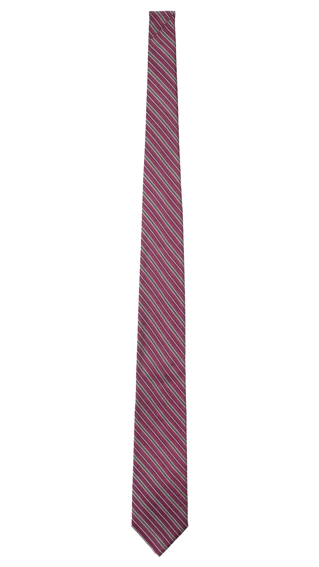 Cravatta Regimental di Seta Viola con Righe Bianche Verdi 7485 Made in Italy Graffeo Cravatte Intera