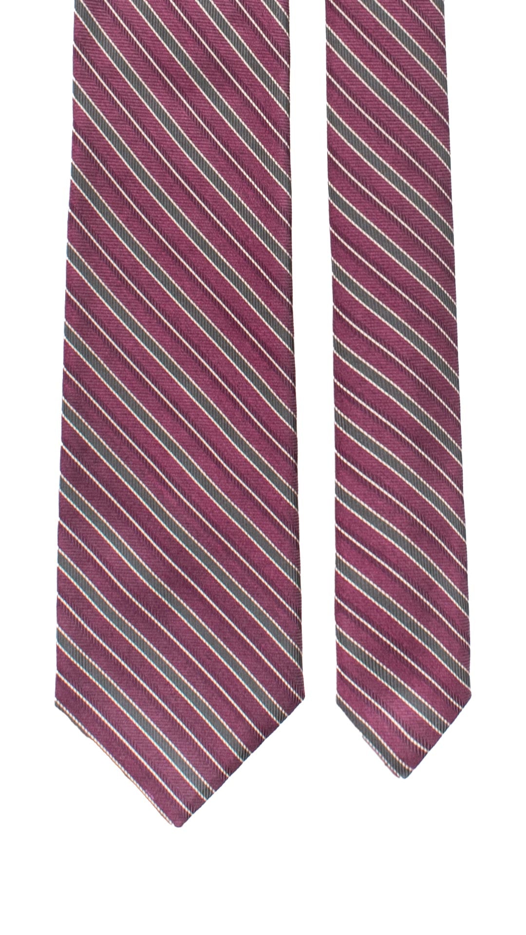 Cravatta Regimental di Seta Viola con Righe Bianche Verdi 7485 Made in Italy Graffeo Cravatte Pala