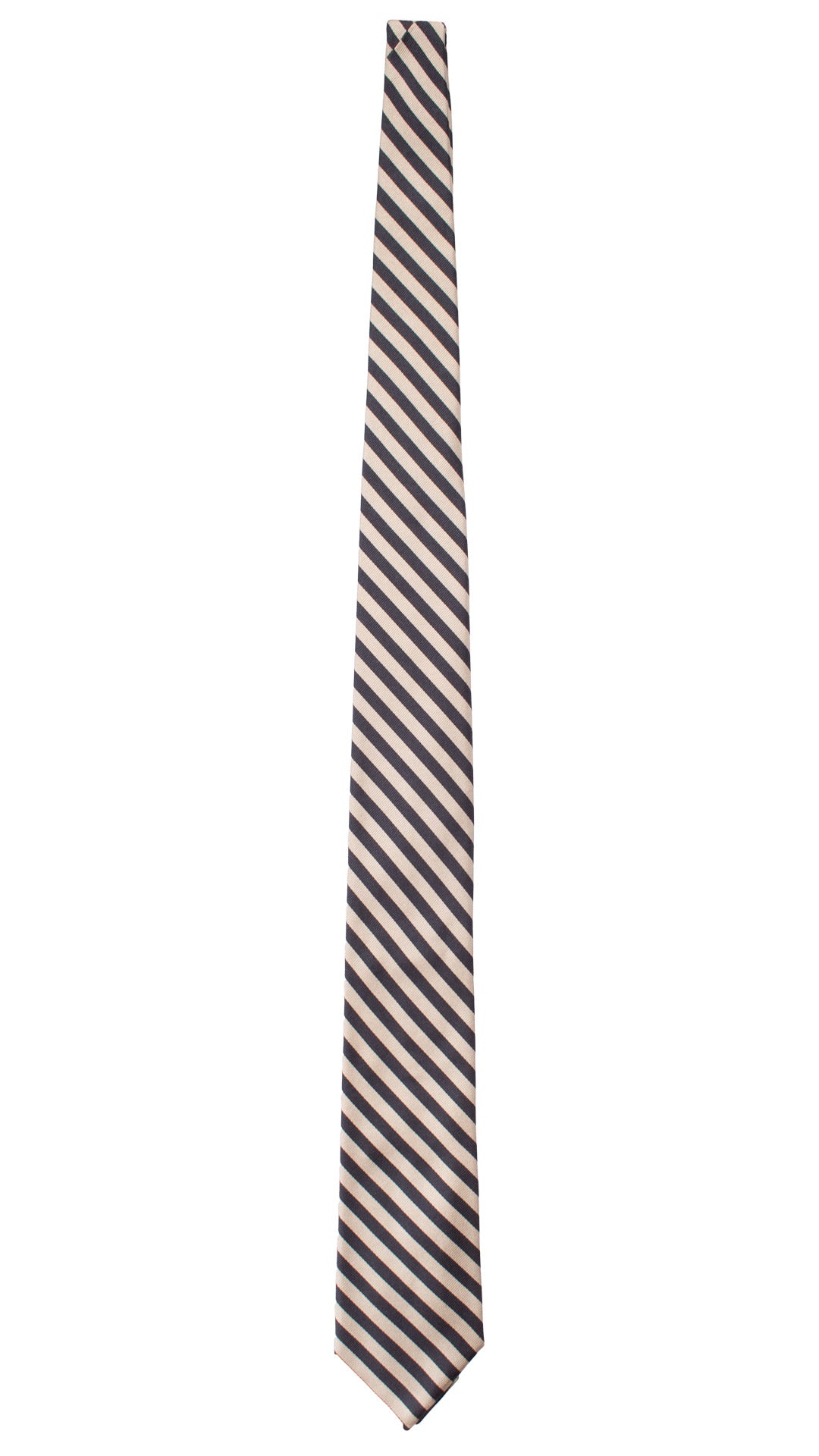 Cravatta Regimental di Seta con Righe Beige Blu 7494 Made In Italy Graffeo Cravatte Intera