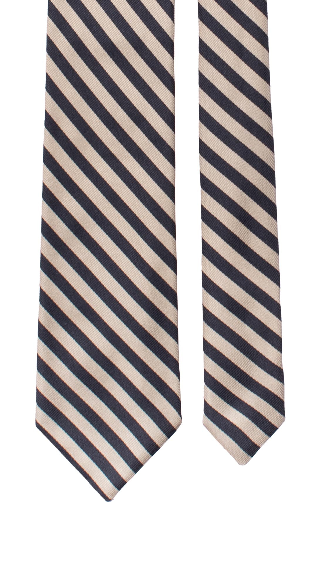 Cravatta Regimental di Seta con Righe Beige Blu 7494 Made In Italy Graffeo Cravatte Pala