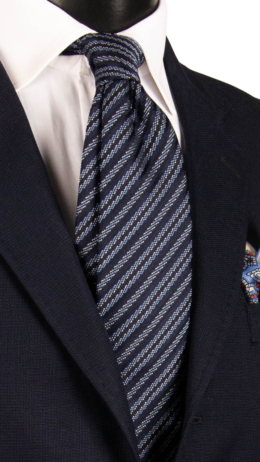 Cravatta Regimental di Seta con Righe Blu Celesti Bianche 7344 Graffeo Cravatte Made in Italy