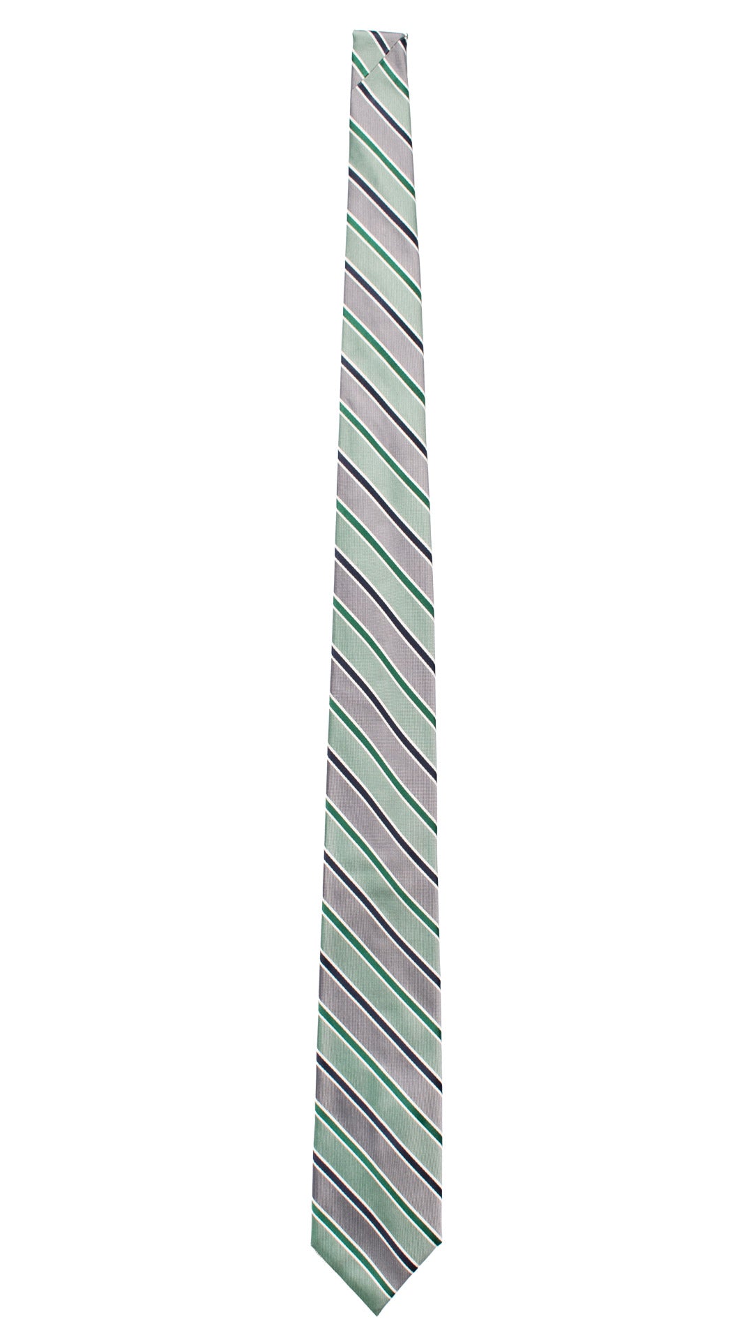 Cravatta Regimental di Seta con Righe Blu Verdi Bianche 7527 Made in Italy Graffeo Cravatte Intera