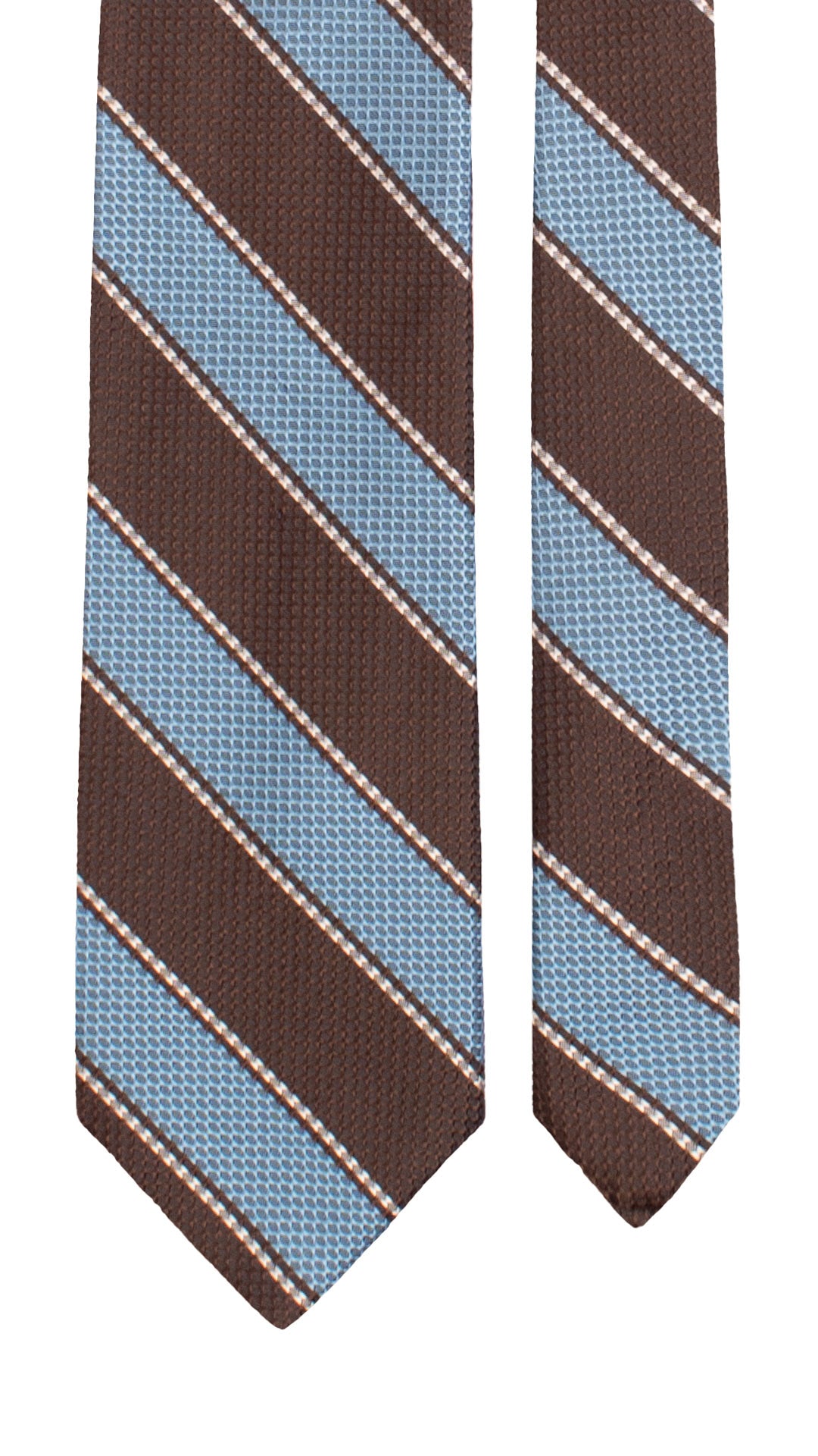 Cravatta Regimental di Seta con Righe Marroni Azzurre Bianche 7626 Made in Italy Graffeo Cravatte Pala