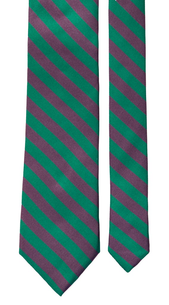 Cravatta Regimental di Seta con Righe Verdi Viola 6886 Pala