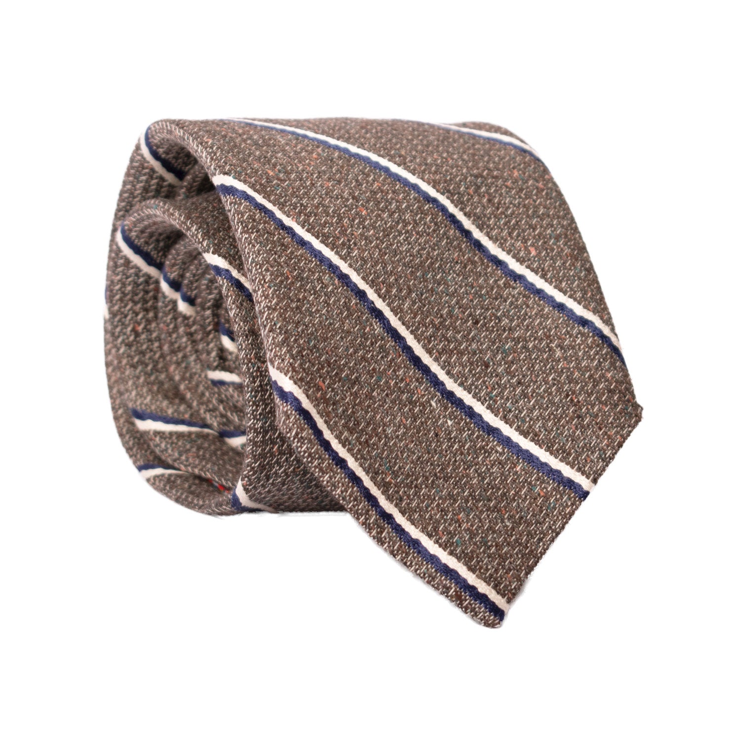 Cravatta-Regimental-in-Lana-Seta-Grigio-Tortora-Effetto-Tweed-con-Righe-Blu-Bianche-L1066
Rotolo