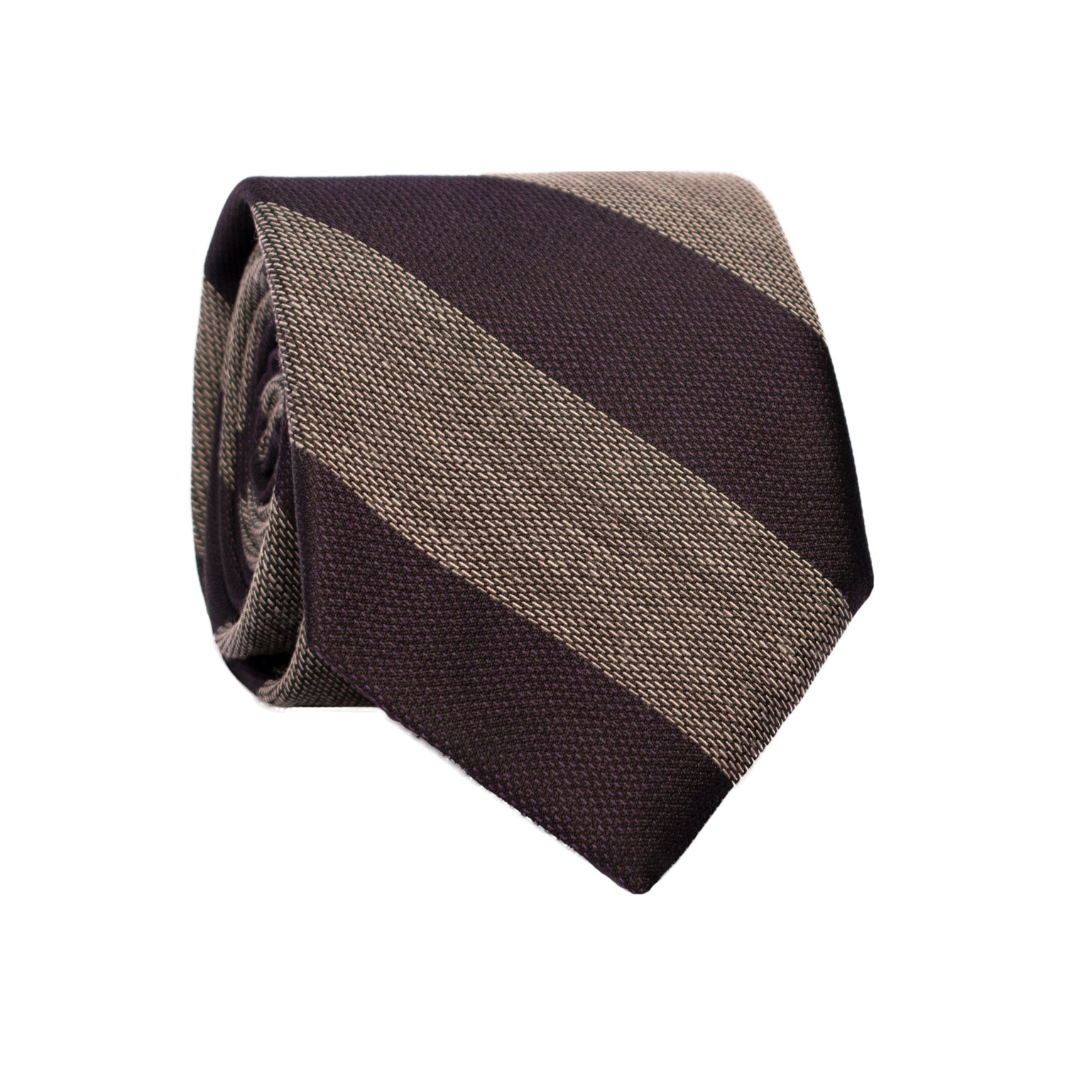 Cravatta Regimental in Lana Seta Viola Scuro Grigia L1176 Made in Italy Graffeo Cravatte Intera Rotolo