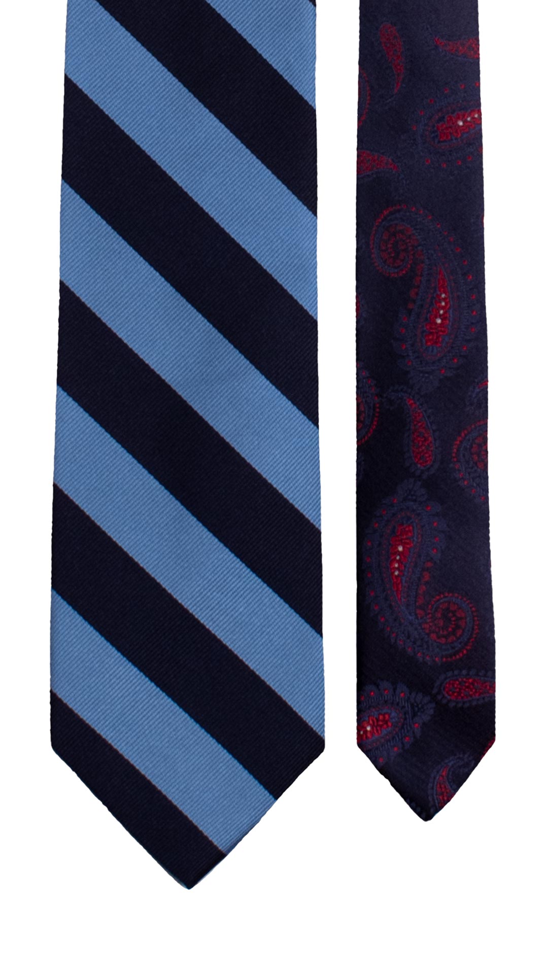 Cravatta Regimental in Saia di Seta con Righe Blu Azzurro Nodo in Contrasto Tono su Tono Fantasia Celeste Bianco N3398 Made in Italy Graffeo Cravatte Pala 