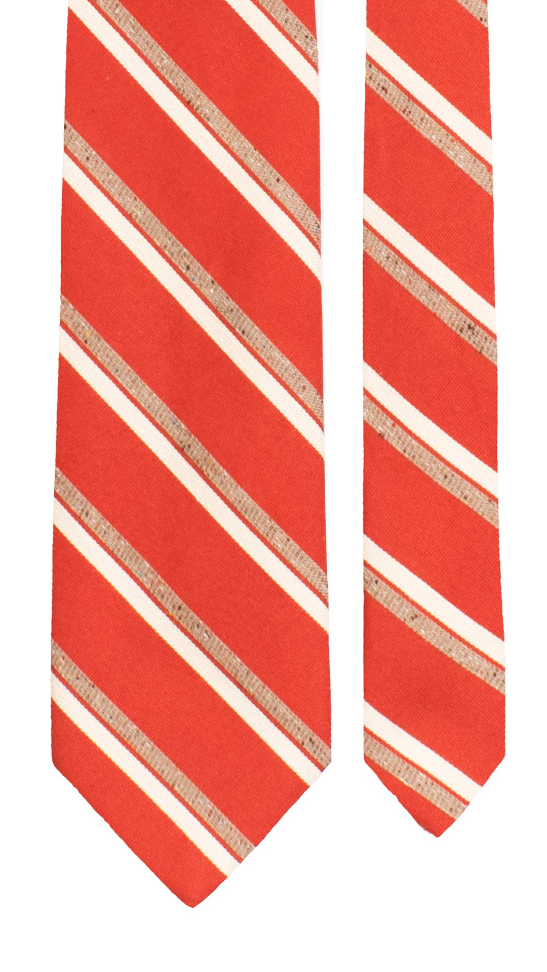 Cravatta Regimental in Seta Cotone Rossa con Righe Bianco Panna Marroni Effetto Tweed 7755 Made in Italy Graffeo Cravatte Pala