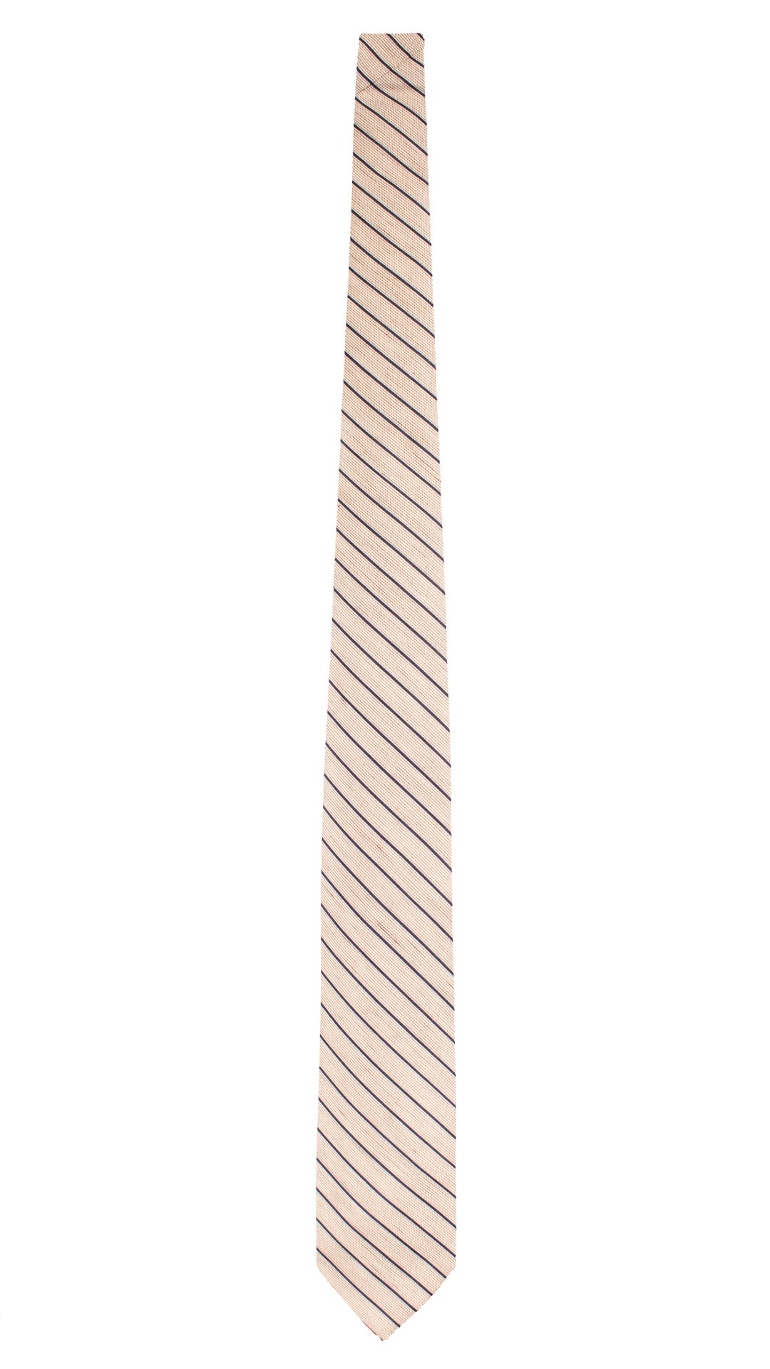 Cravatta Regimental in Seta Lino Beige con Righe Blu 7693 Made in Italy Graffeo Cravatte Intera