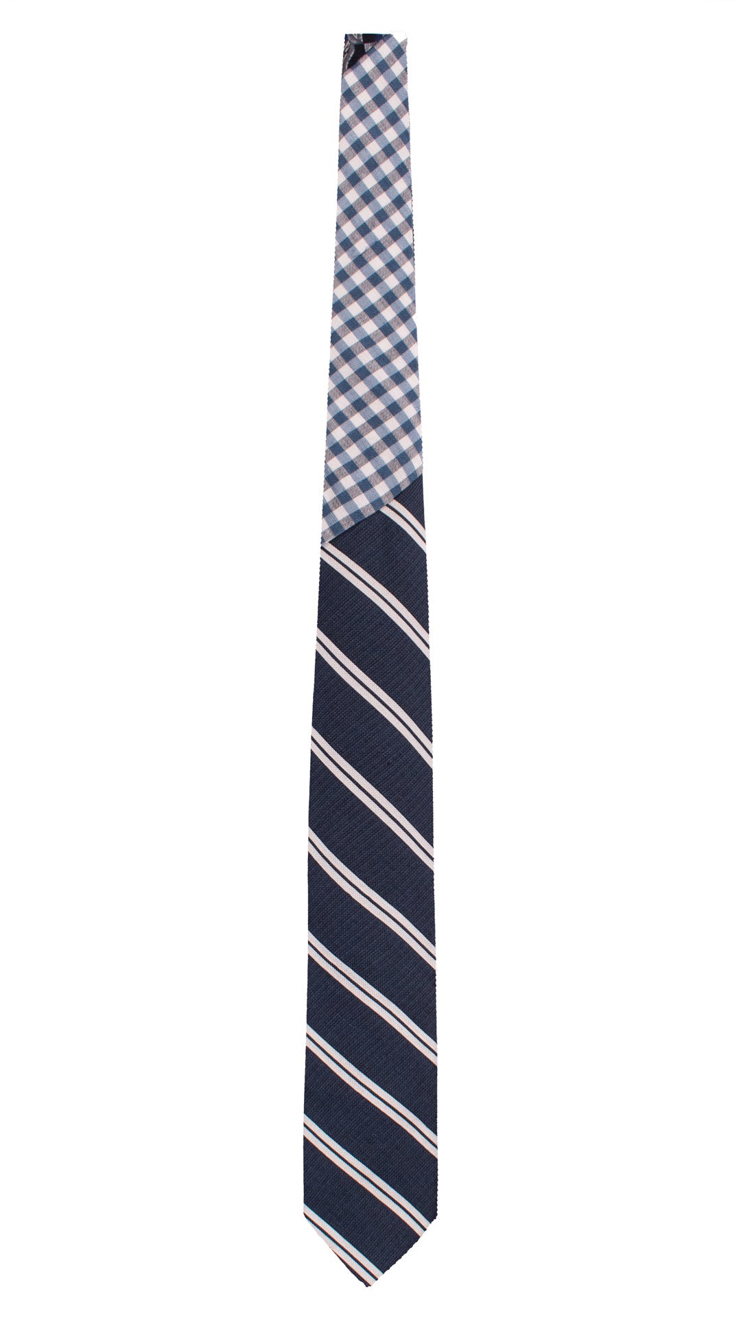 Cravatta Regimental in Seta Lino Blu Bianco Nodo in Contrasto a Quadri Blu Bianchi Azzurri N3325 Graffeo Cravatte Made in Italy