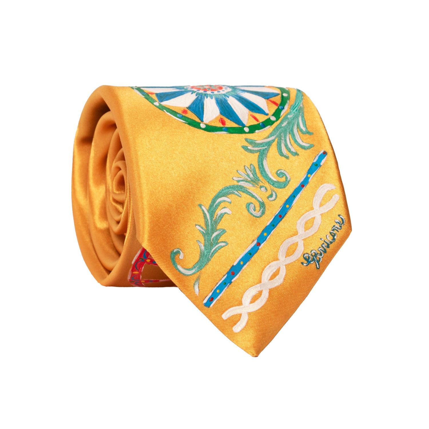 Cravatta Siciliana Arancione Chiaro Dipinta a Mano GP97 Made in Italy Graffeo Cravatte Rotolo