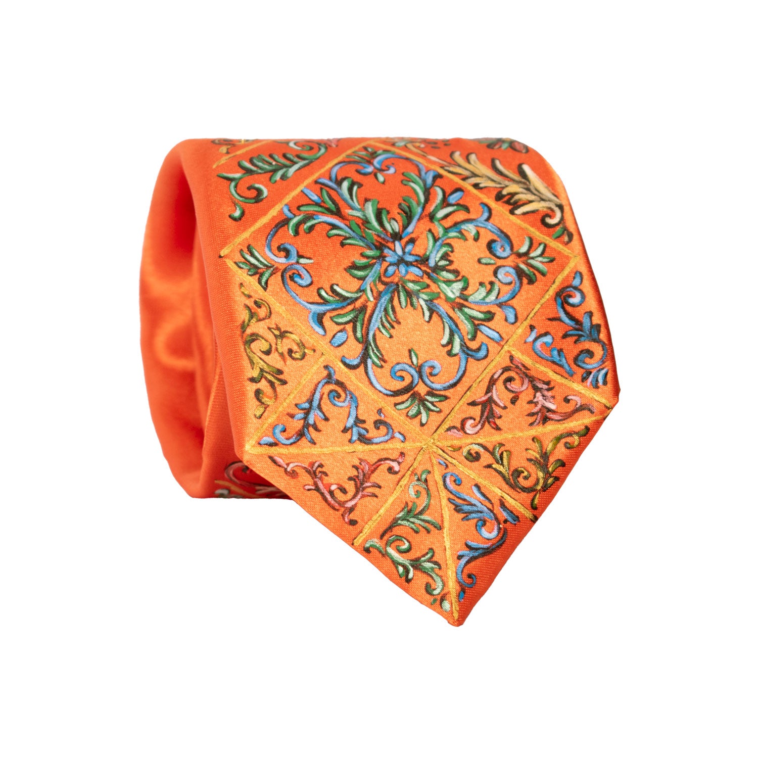 Cravatta Siciliana Arancione Dipinta a Mano GP79 Made in Italy Graffeo Cravatte Rotolo