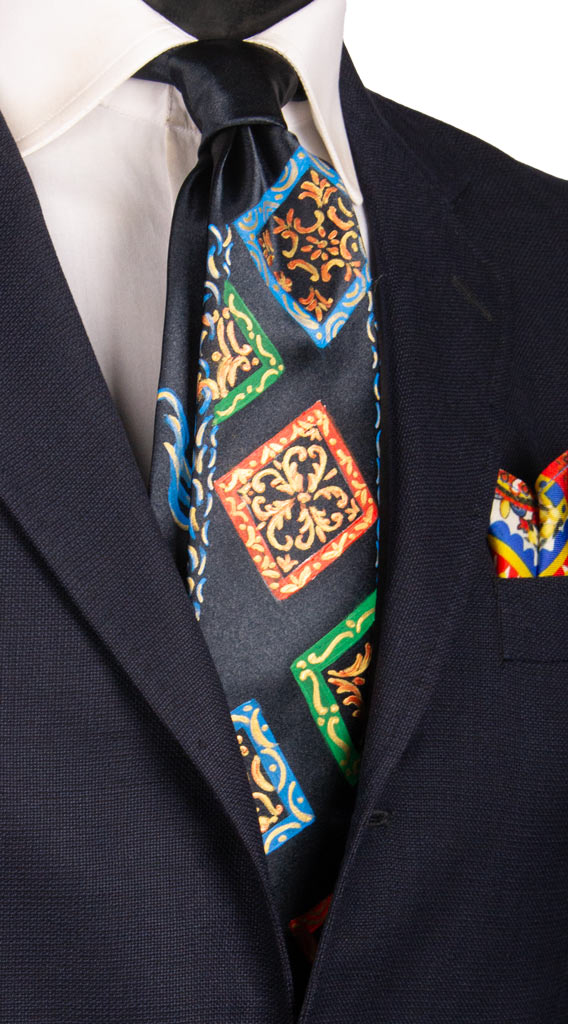 Cravatta Siciliana Blu Dipinta a Mano Made in italy Graffeo Cravatte