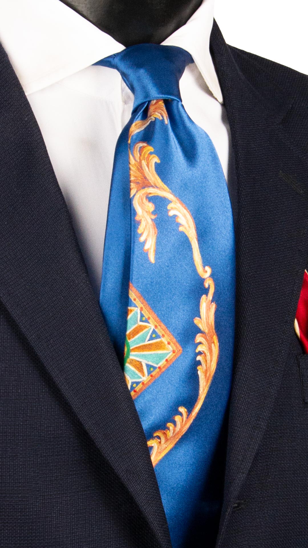 Cravatta Siciliana Bluette Dipinta a Mano GP75 Graffeo Cravatte Made in Italy