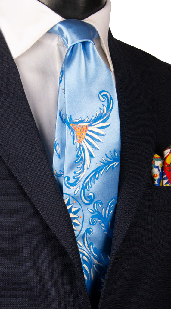 Cravatta Siciliana Celeste Dipinta a Mano Made in Italy Graffeo Cravatte