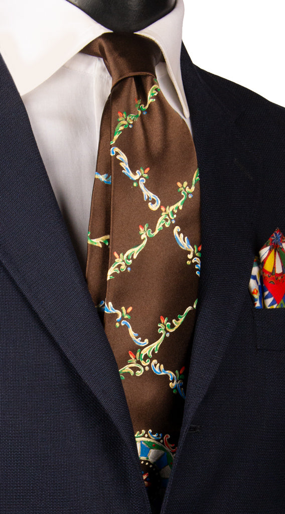 Cravatta Siciliana Marrone Dipinta a Mano Made in Italy Graffeo Cravatte