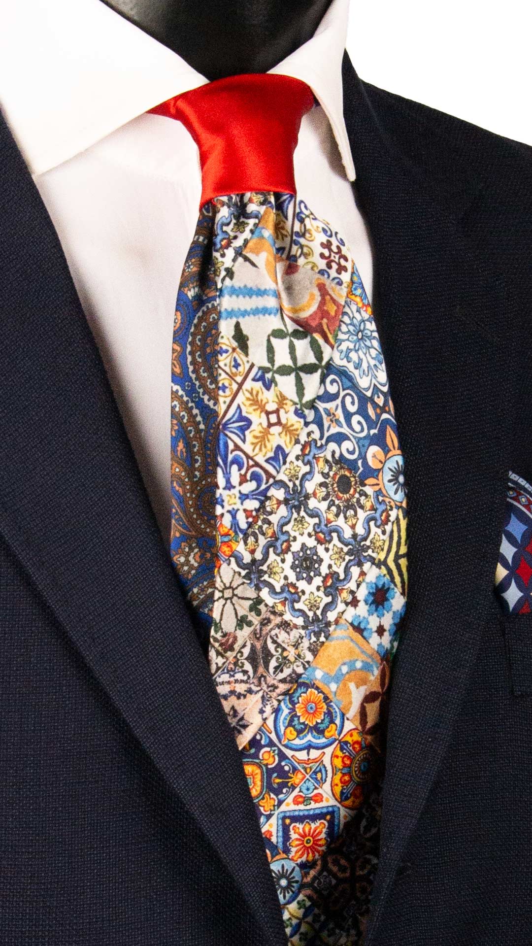 Cravatta Siciliana Micro Mosaico Vintage Patchwork di Seta Raso con Maioliche PM1257 Made in Italy Graffeo Cravatte