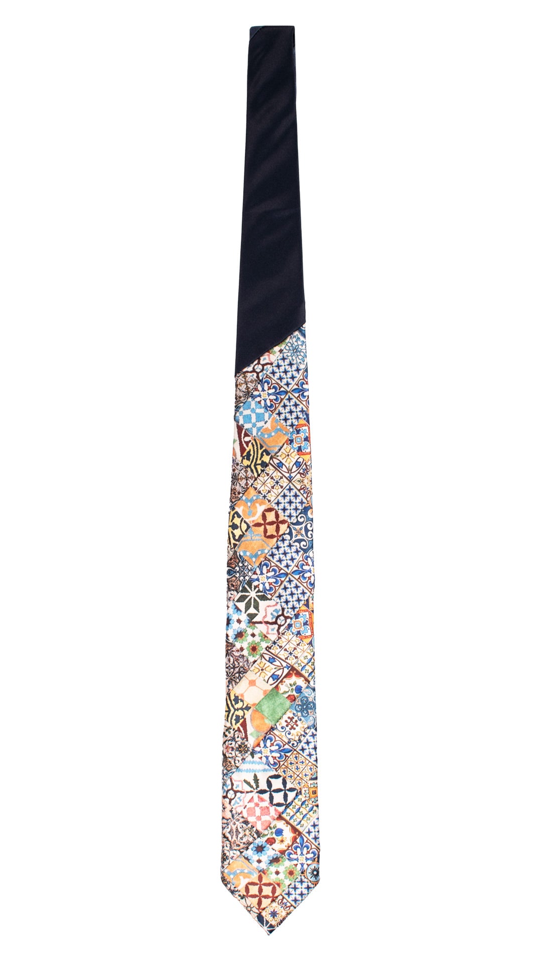 Cravatta Siciliana Micro Mosaico Vintage Patchwork di Seta Raso con Maioliche PM1258 Made in Italy Graffeo Cravatte Intera