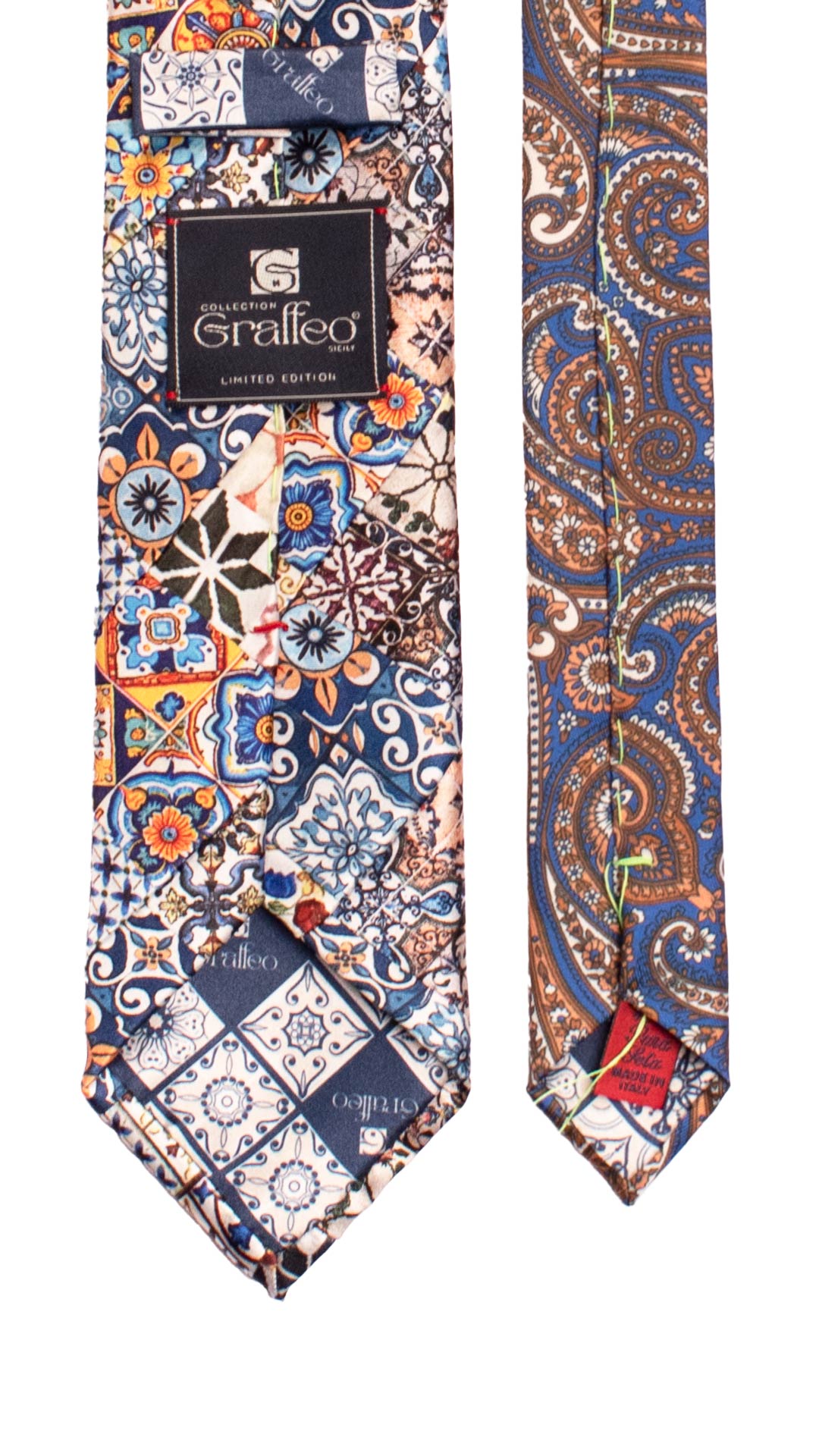 Cravatta Siciliana Micro Mosaico Vintage Patchwork di Seta Raso con Maioliche PM1258 Made in Italy Graffeo Cravatte Pala