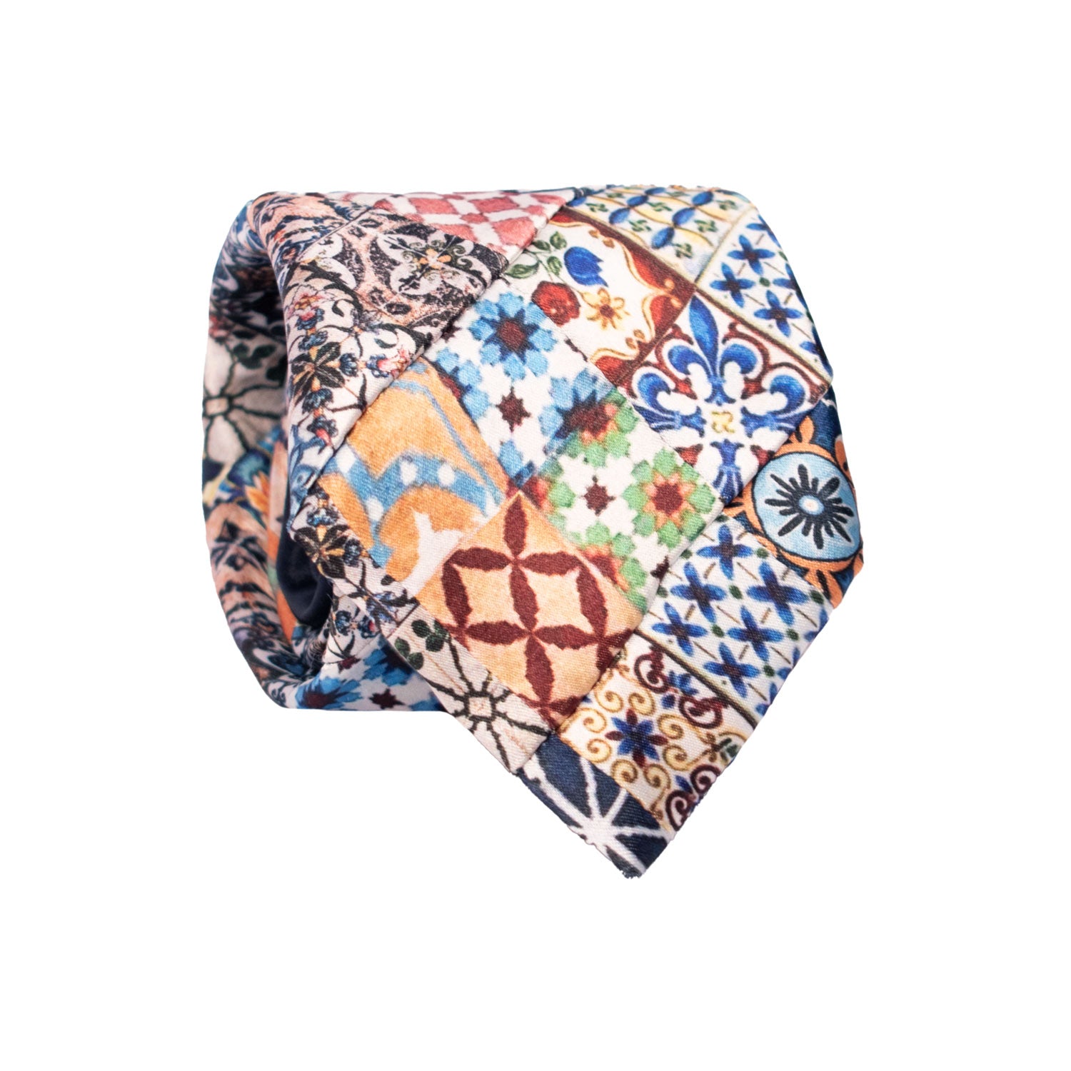 Cravatta Siciliana Micro Mosaico Vintage Patchwork di Seta Raso con Maioliche PM1258 Made in Italy Graffeo Cravatte Rotolo