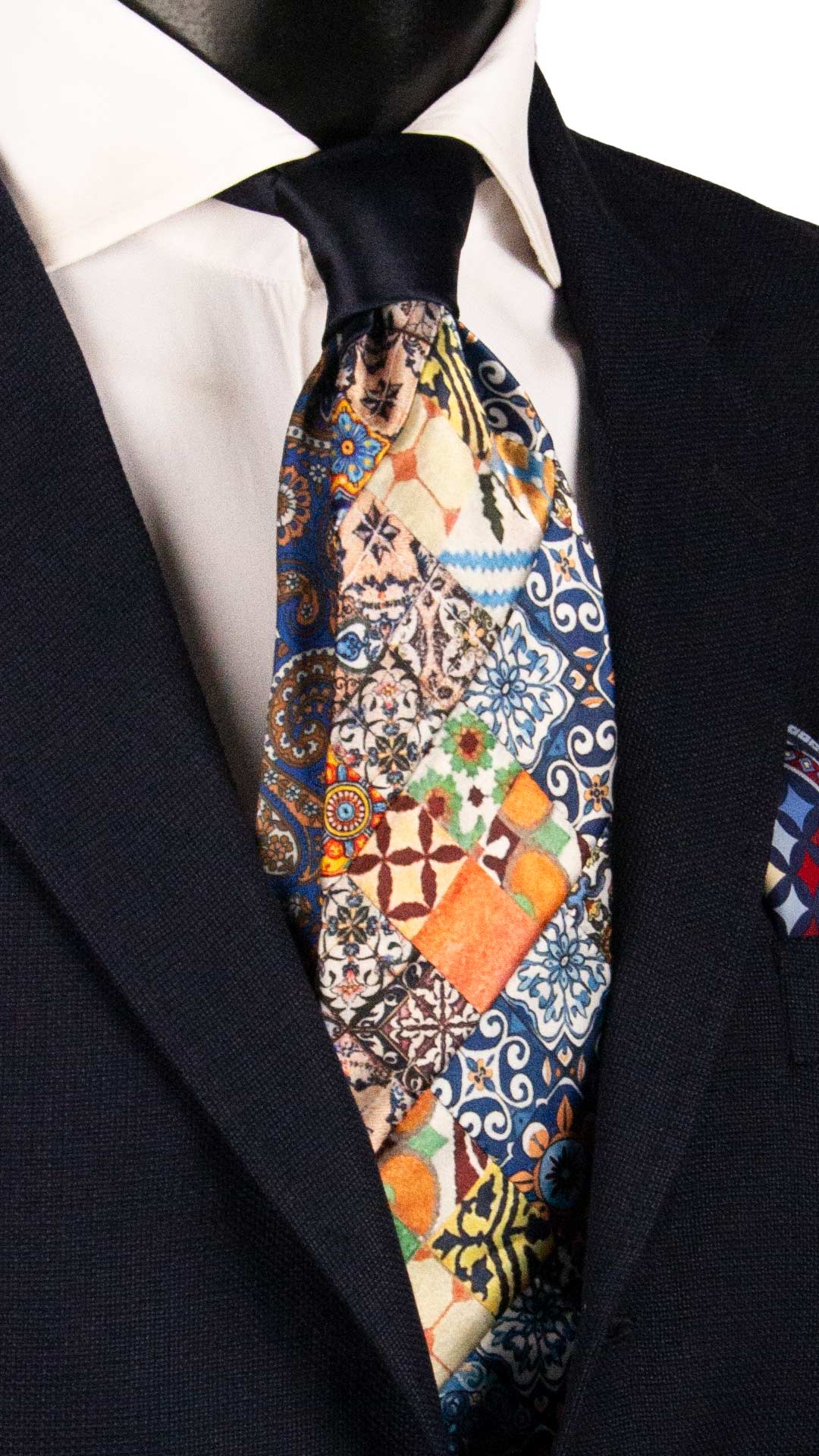 Cravatta Siciliana Micro Mosaico Vintage Patchwork di Seta Raso con Maioliche PM1259 Made in Italy Graffeo Cravatte