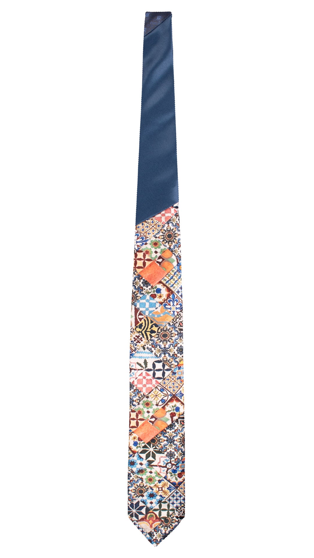 Cravatta Siciliana Micro Mosaico Vintage Patchwork di Seta Raso con Maioliche PM1261 Made in Italy Graffeo Cravatte Intera