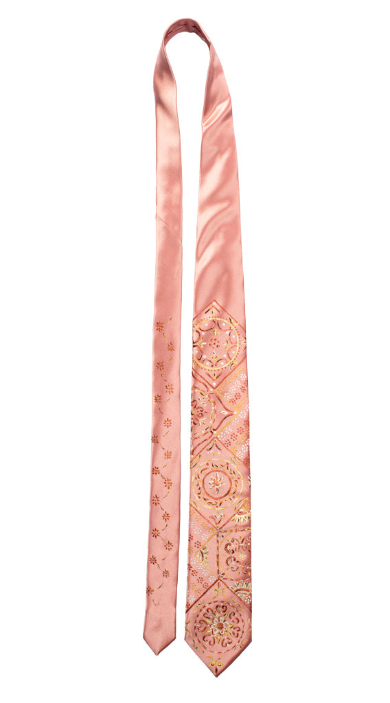 Cravatta Siciliana Rosa Salmone Dipinta a Mano Made in Italy Graffeo Cravatte Intera