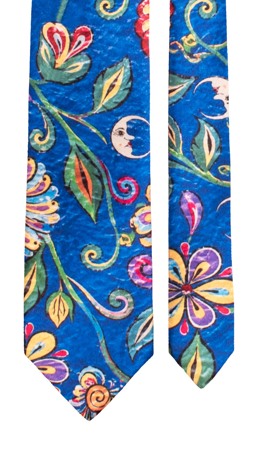 Cravatta Siciliana Stampa di Raso Bluette Fantasia Multicolor CS50 Made in Italy Graffeo Cravatte Pala