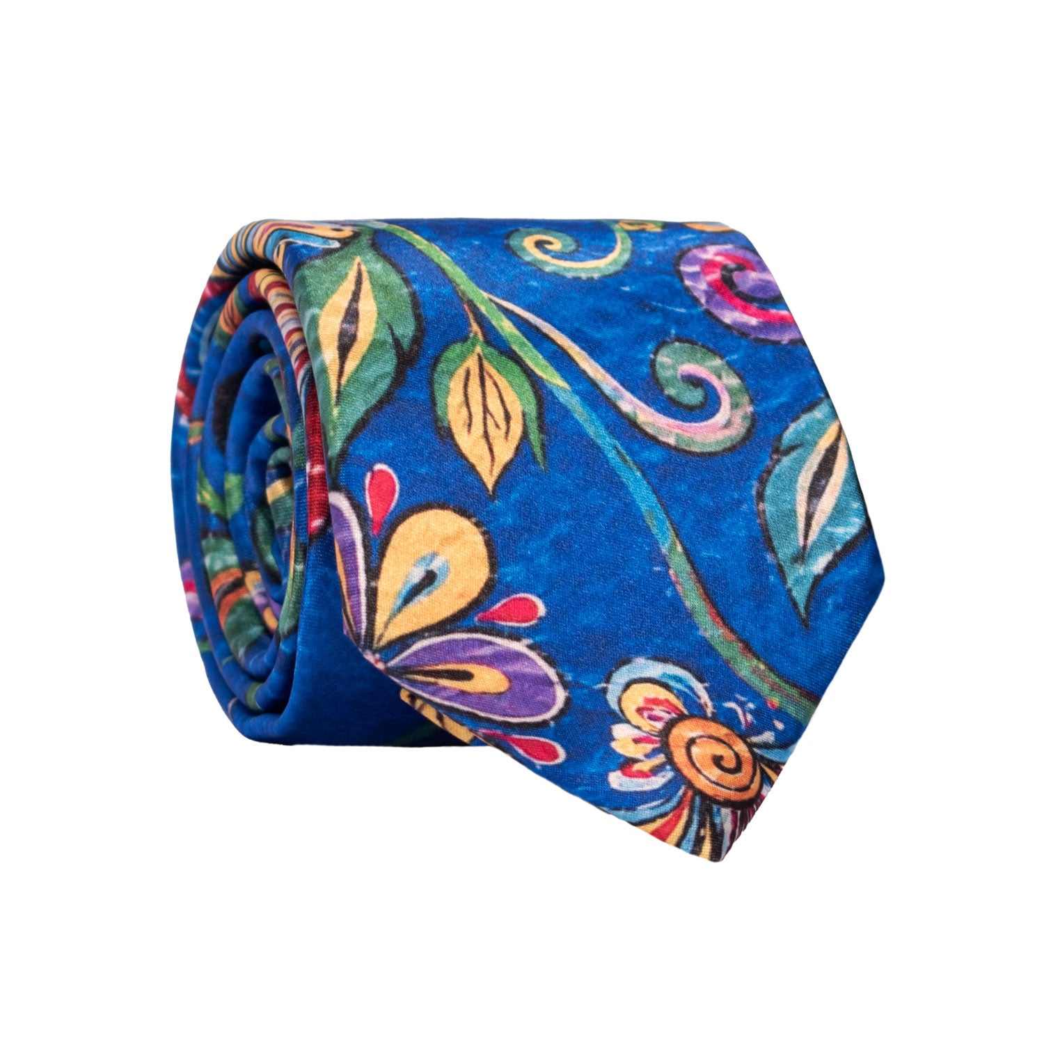 Cravatta Siciliana Stampa di Raso Bluette Fantasia Multicolor CS50 Made in Italy Graffeo Cravatte Rotolo
