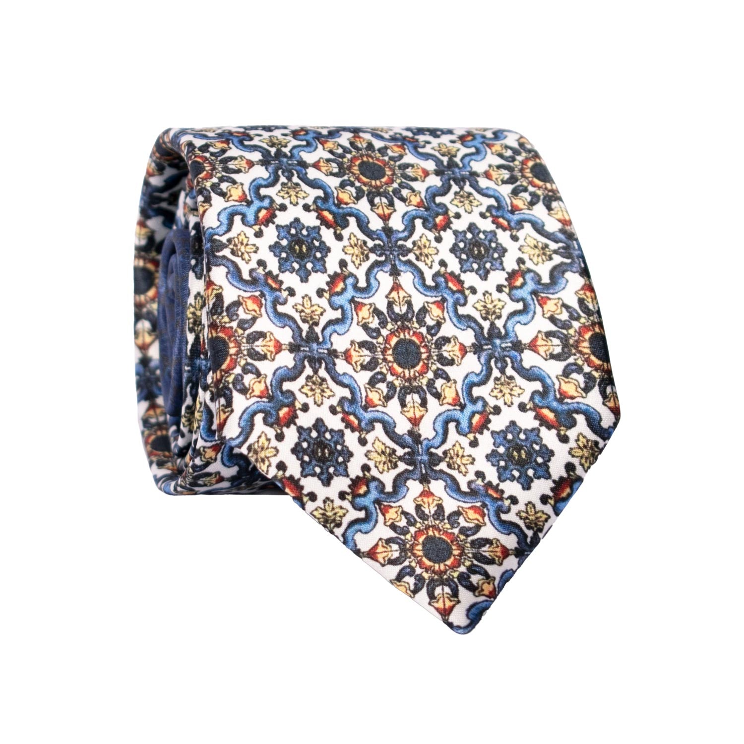 Cravatta Siciliana Stampa di Raso con Maioliche Multicolor CS34 Made in Italy Graffeo Cravatte Rotolo