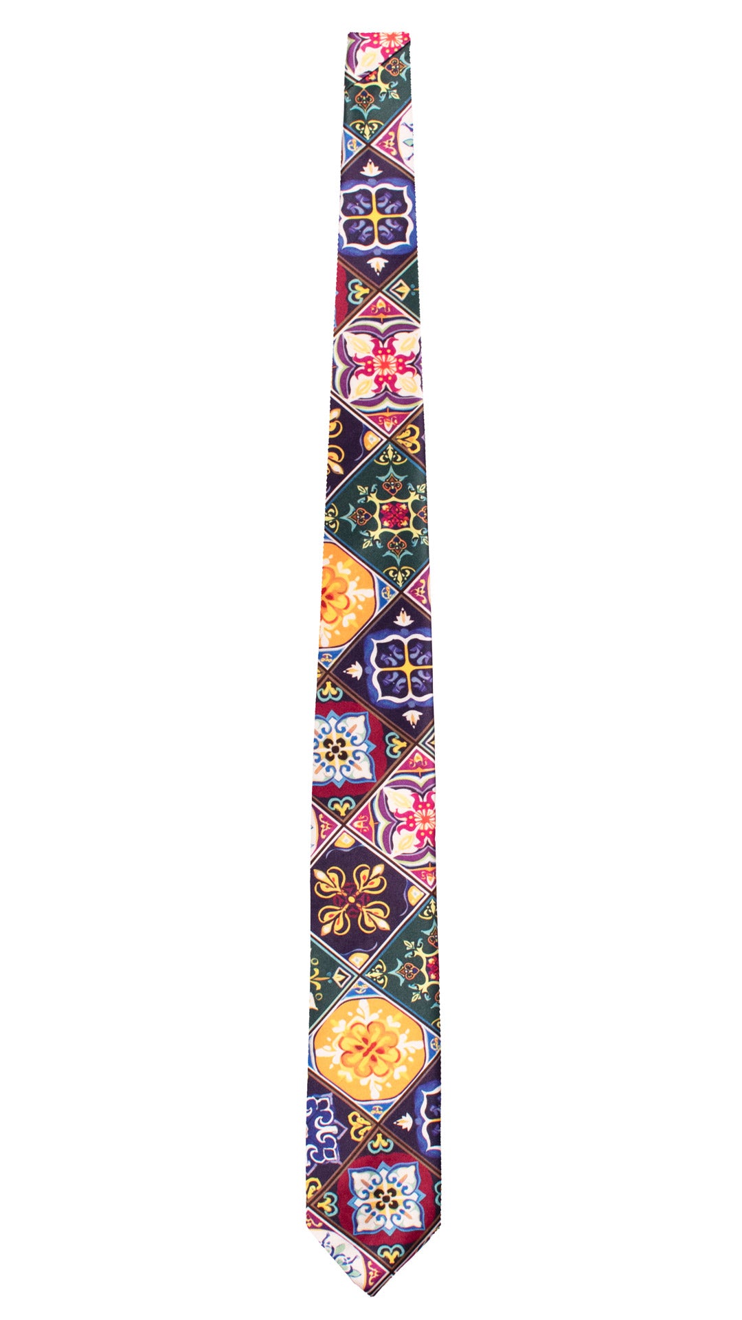 Cravatta Siciliana Stampa di Raso con Maioliche Multicolor CS36 Made in Italy Graffeo Cravatte Intera