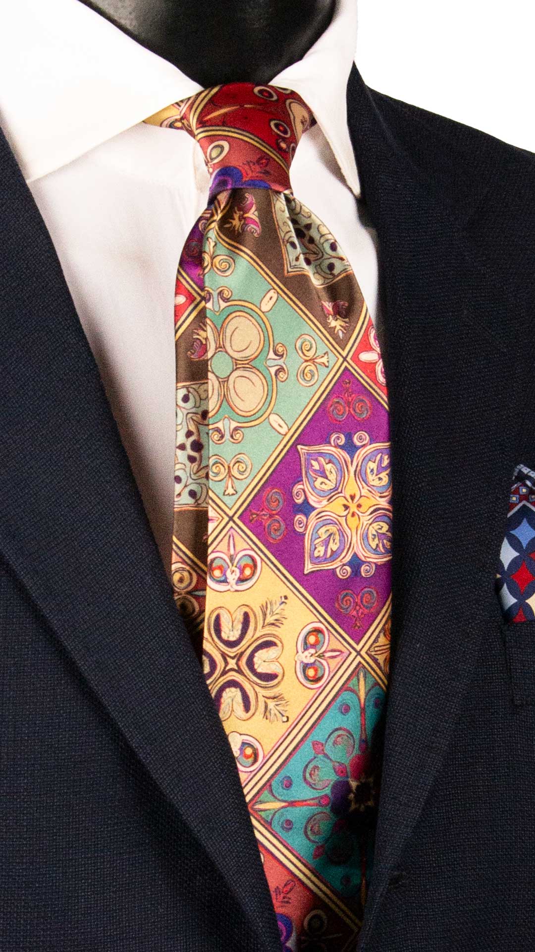 Cravatta Siciliana Stampa di Raso con Maioliche Multicolor CS38 Made in Italy Graffeo Cravatte
