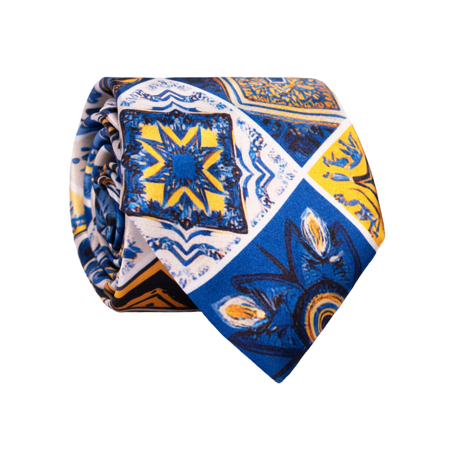 Cravatta Siciliana Stampa di Raso con Maioliche Multicolor CS40 Made in Italy Graffeo Cravatte Rotolo