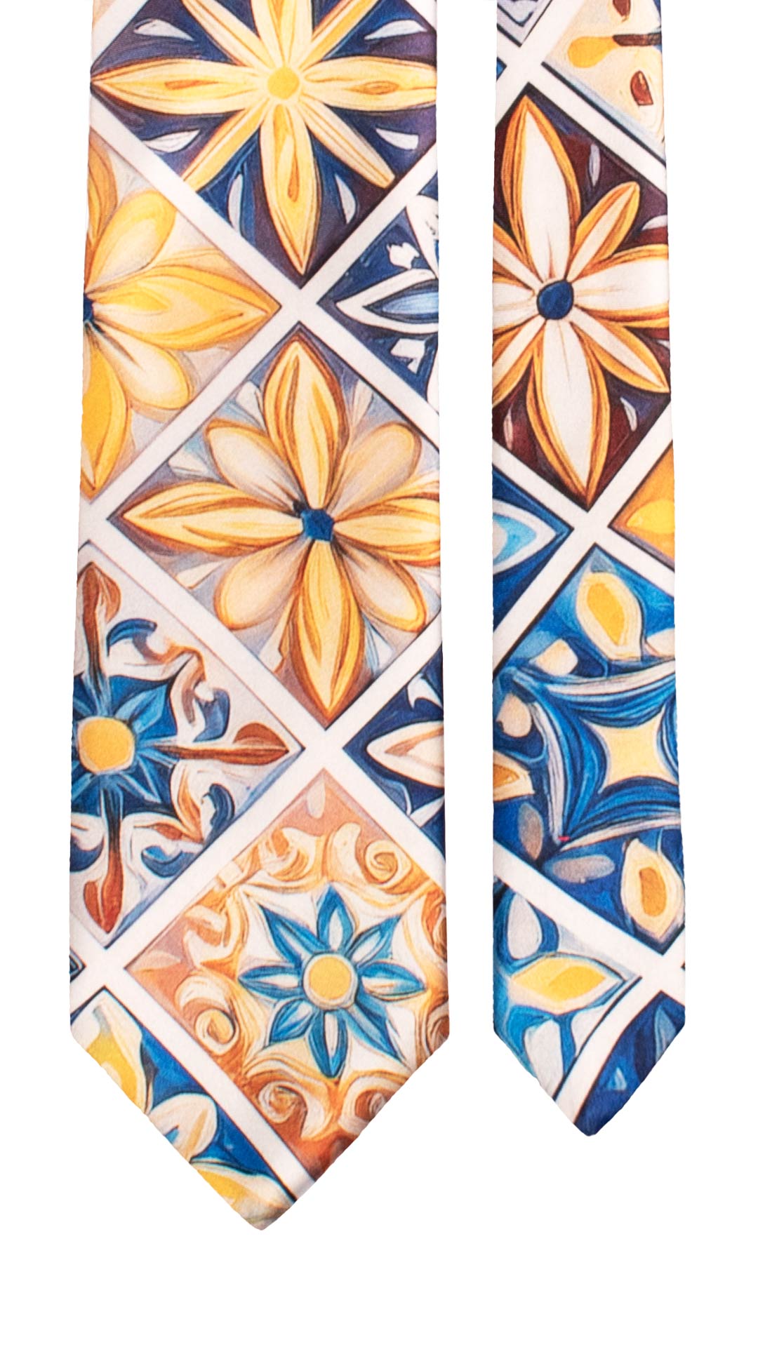 Cravatta Siciliana Stampa di Raso con Maioliche Multicolor CS41 Made in Italy Graffeo Cravatte Pala