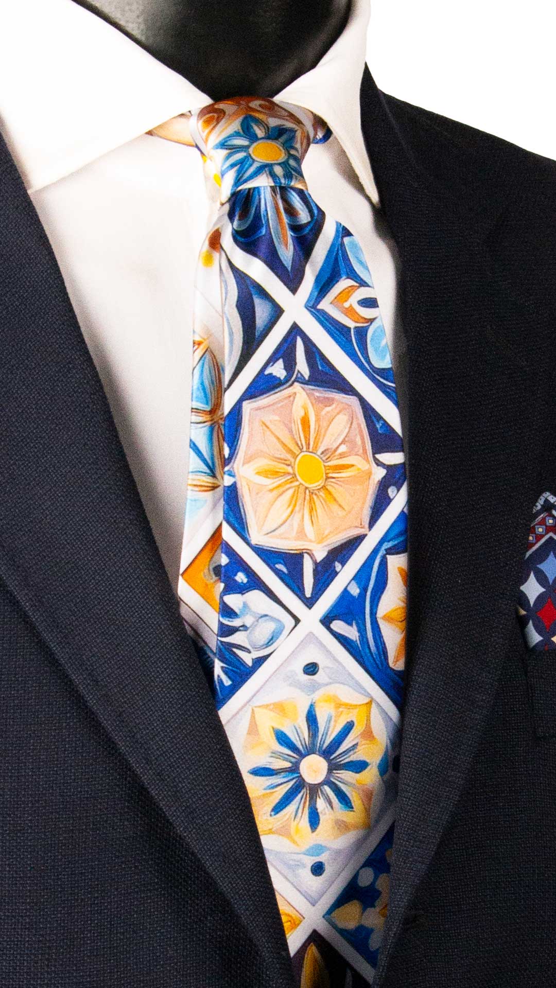 Cravatta Siciliana Stampa di Raso con Maioliche Multicolor CS41 Made in Italy Graffeo Cravatte
