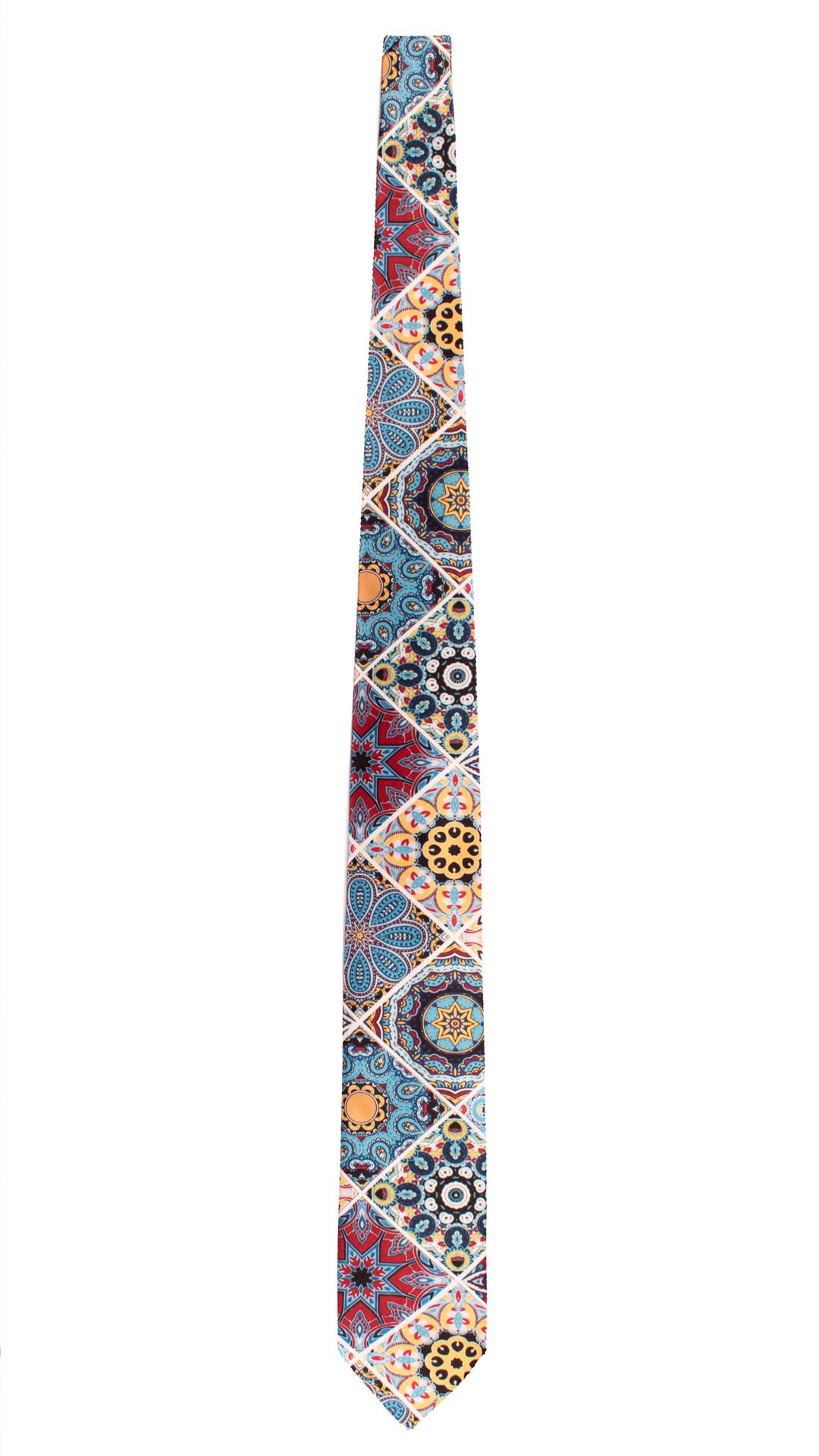 Cravatta Siciliana Stampa di Raso con Maioliche Multicolor CS45 Made in Italy Graffeo Cravatte Intera