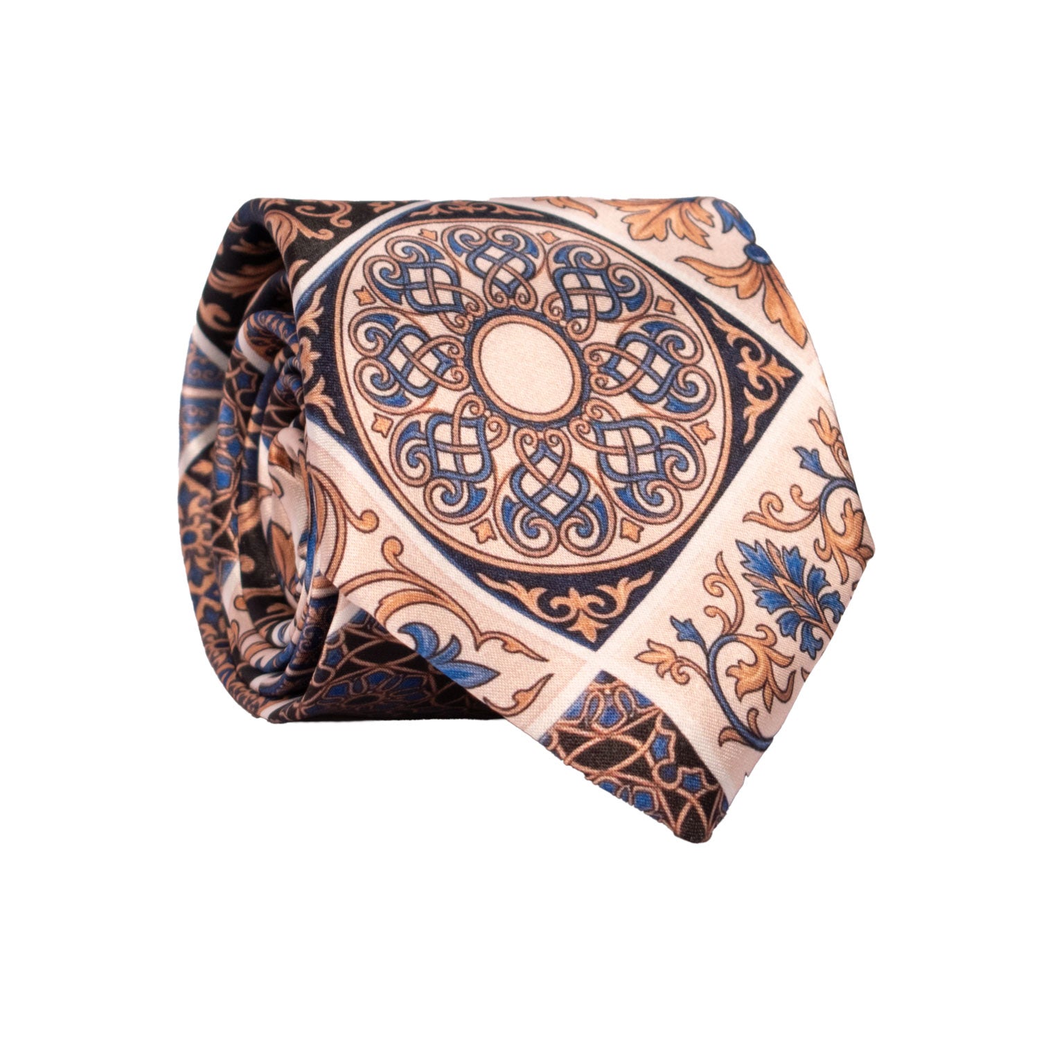 Cravatta Siciliana Stampa di Raso con Maioliche Multicolor CS47 Made in Italy Graffeo Cravatte Rotolo