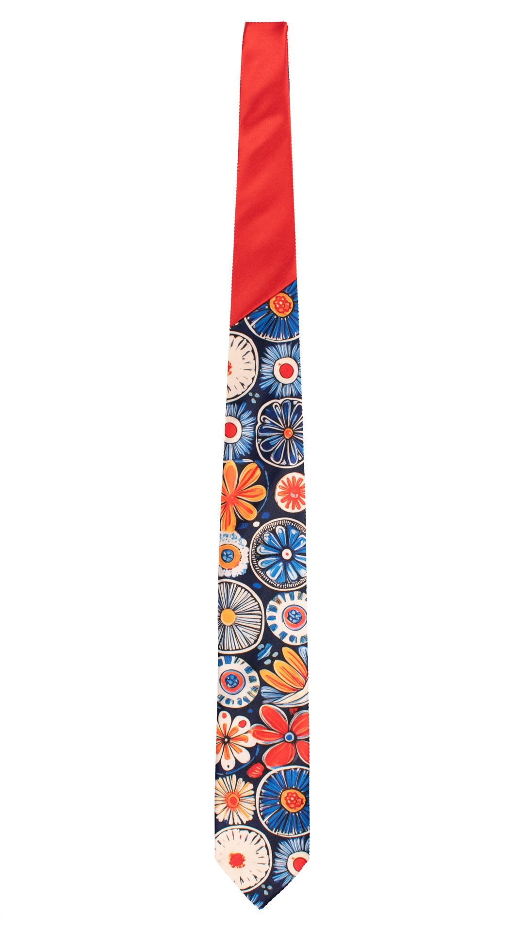 Cravatta Siciliana Stampa di Raso con Maioliche Multicolor Nodo in Contrasto Rosso N3262 Made in Italy Graffeo Cravatte Intera