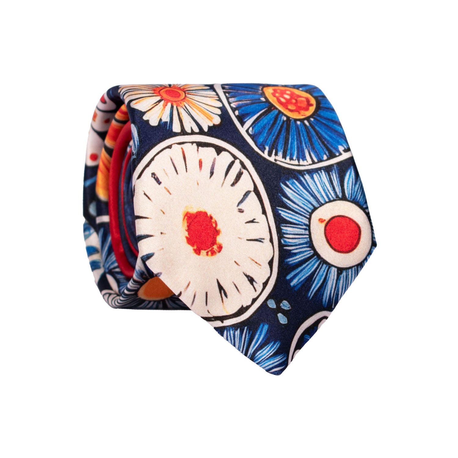 Cravatta Siciliana Stampa di Raso con Maioliche Multicolor Nodo in Contrasto Rosso N3262 Made in Italy Graffeo Cravatte Rotolo