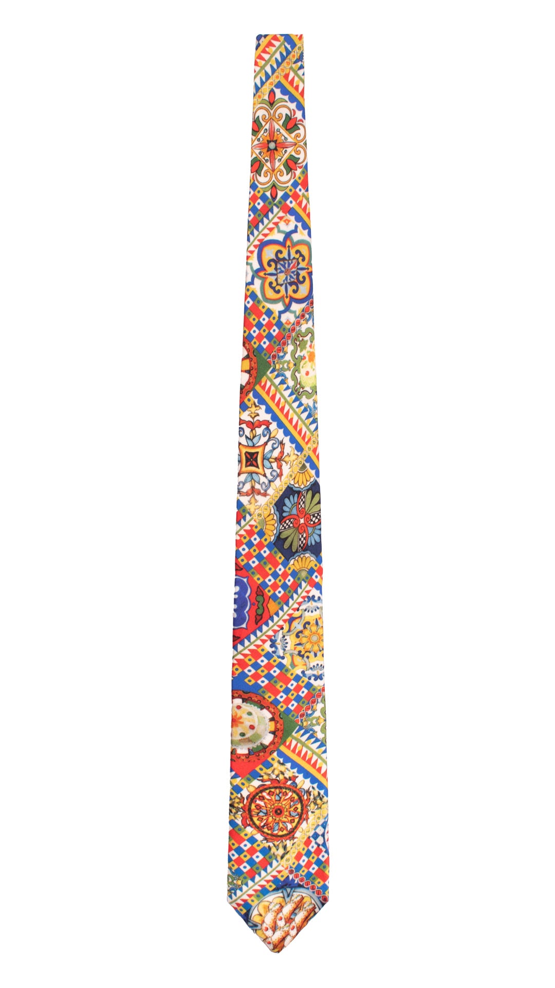 Cravatta Sette Pieghe Siciliana Stampa in Twill di Seta con Maioliche Multicolor 7P550 Made in Italy Graffeo Cravatte Intera