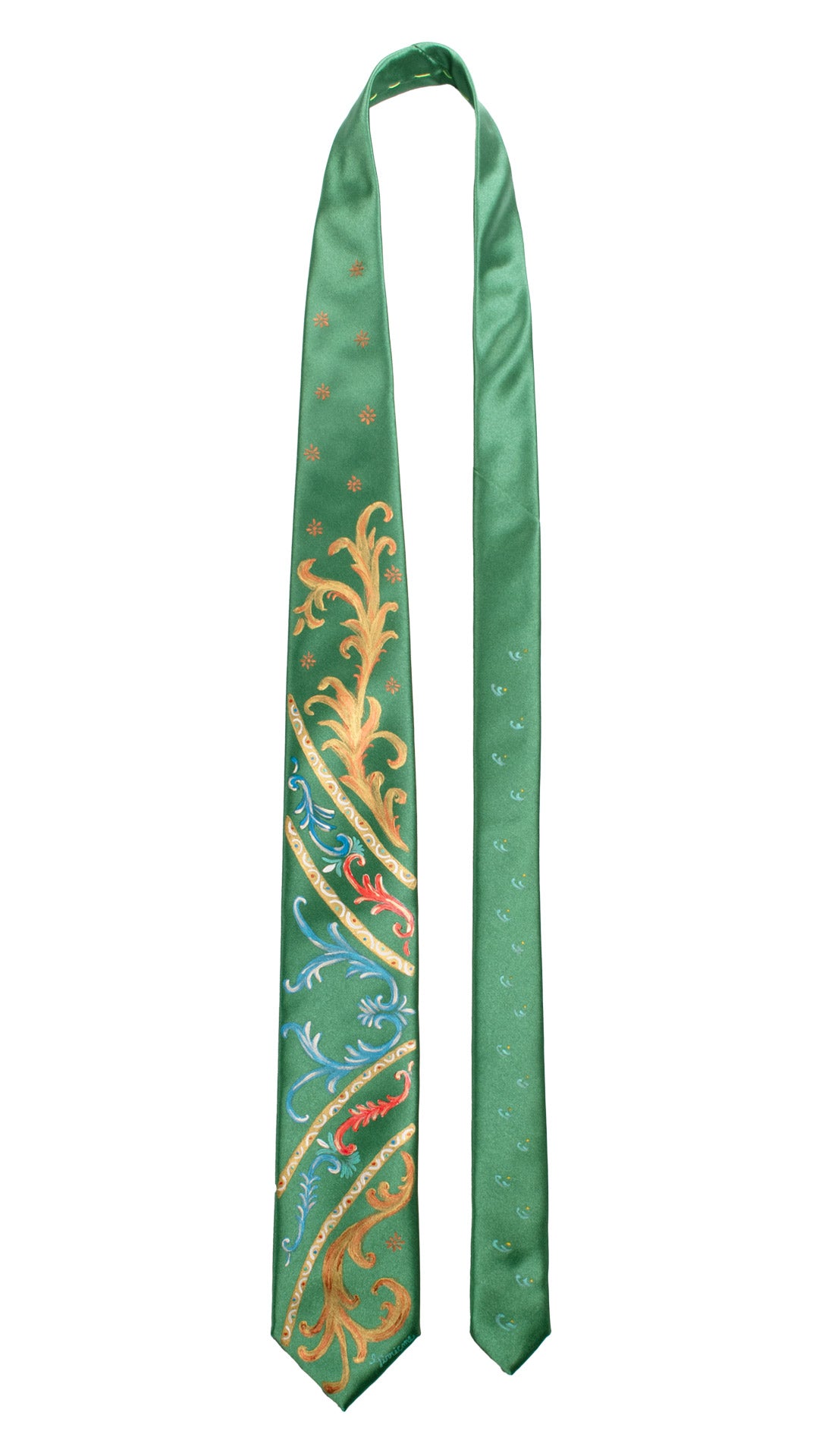 Cravatta Siciliana Verde Dipinta a Mano GP103 Made in Italy Graffeo Cravatte Pala