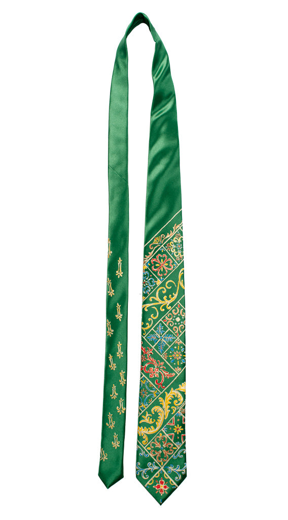 Cravatta Siciliana Verde Dipinta a Mano Made in Italy Graffeo Cravatte Intera