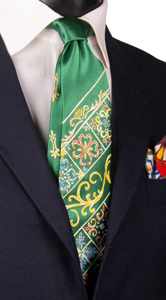 Cravatta Siciliana Verde Dipinta a Mano Made in Italy Graffeo Cravatte