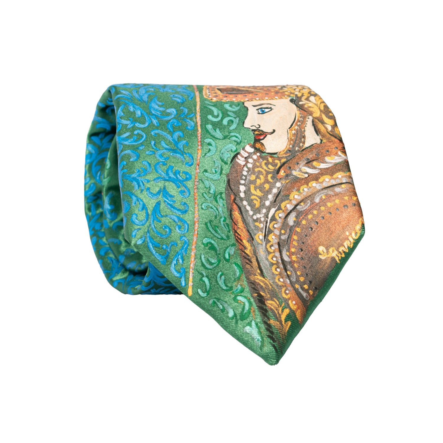 Cravatta Siciliana Verde Dipinta a Mano GP77 Graffeo Cravatte Made in Italy Rotolo