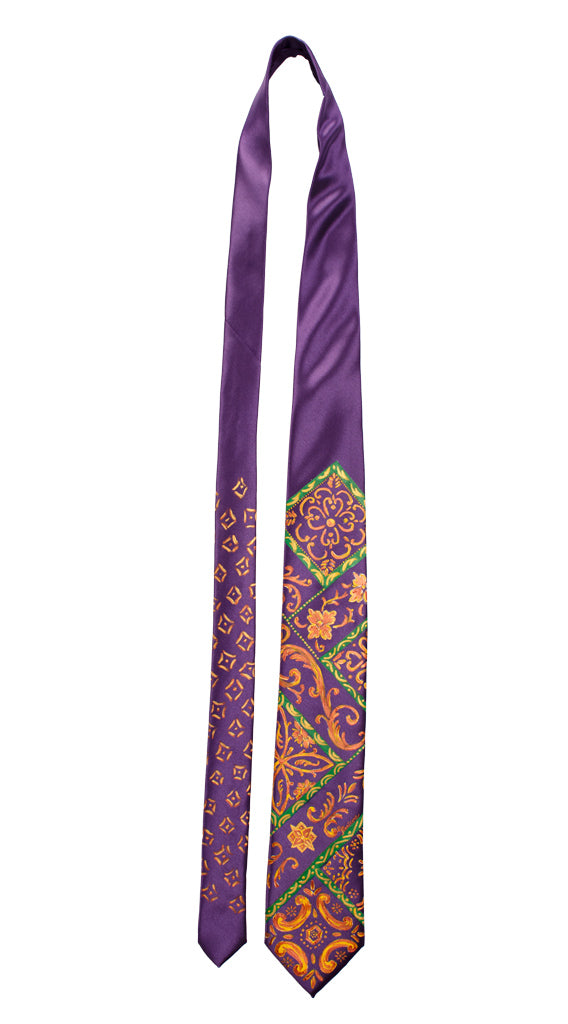 Cravatta Siciliana Viola Dipinta a Mano Made in Italy Graffeo Cravatte Intera