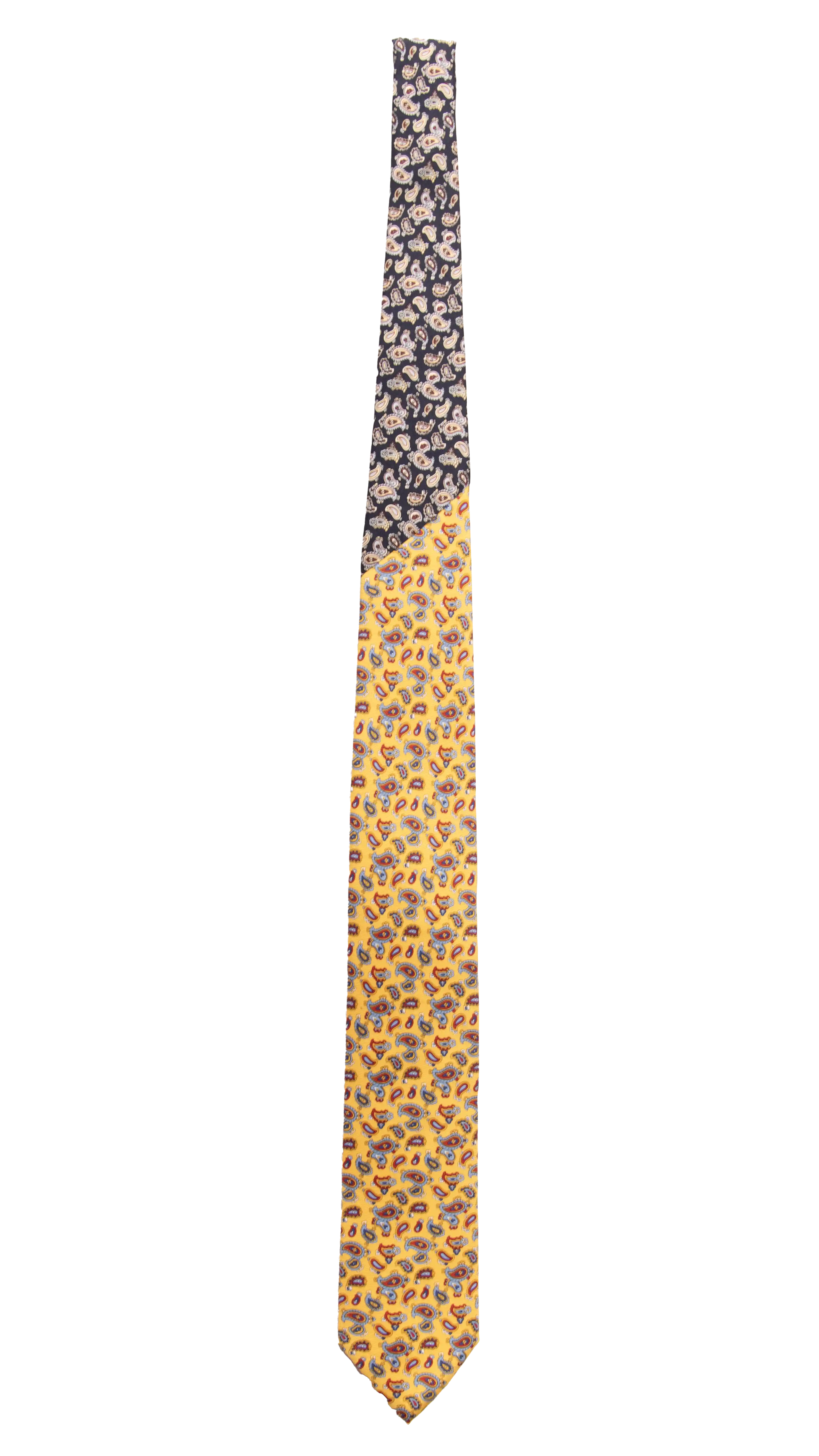 Cravatta Stampa Gialla Paisley Multicolor Nodo in Contrasto Blu Paisley Multicolor Made in Italy Graffeo Cravatte Intera